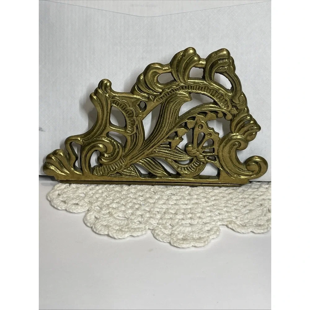 Vintage Solid Brass Napkin Letter Holder Art Ornate Teleflora 1983 Butterfly